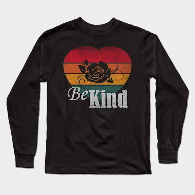 Be Kind T-shirt Heart Retro Long Sleeve T-Shirt by PEHardy Design